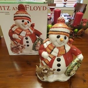 Fitz and Floyd Woodland Snowman Cookie Jar